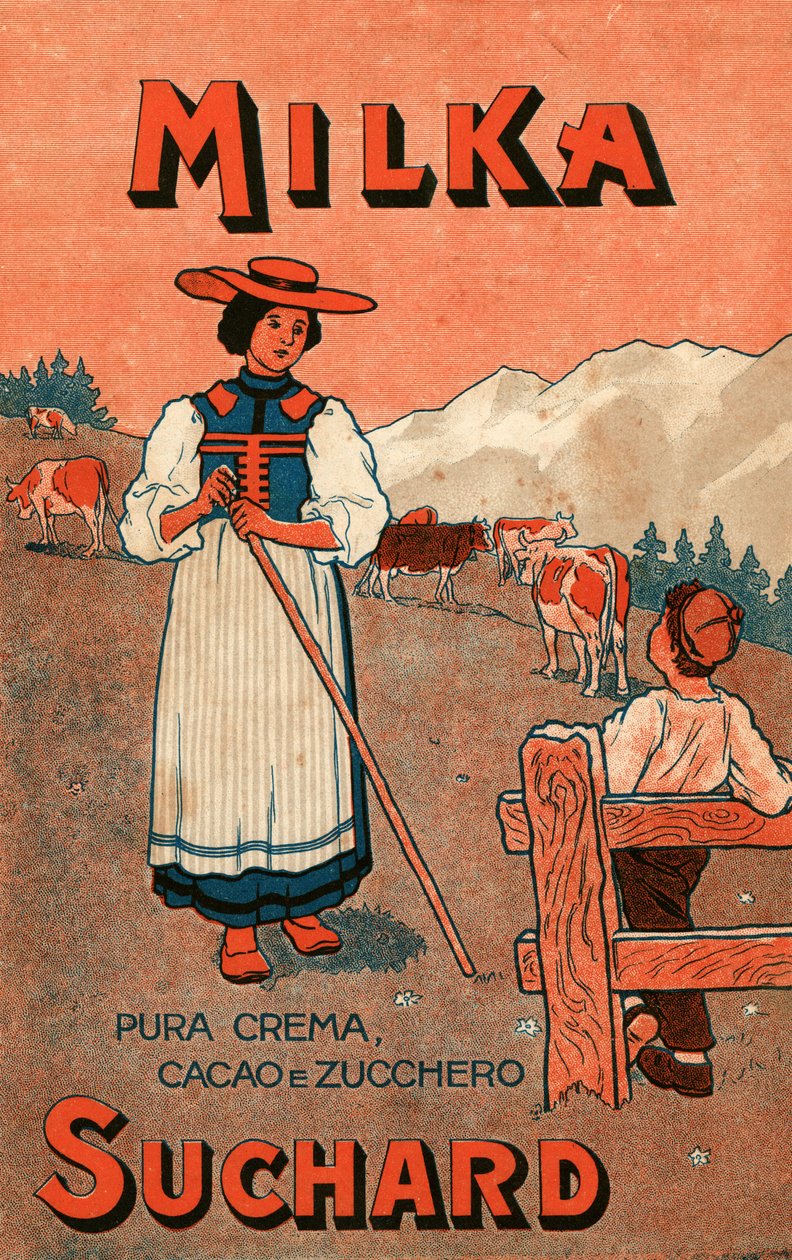 Pubblicità per la crema di cioccolato Milka de Suchard, inizio XX secolo (poster) da Unbekannter Künstler