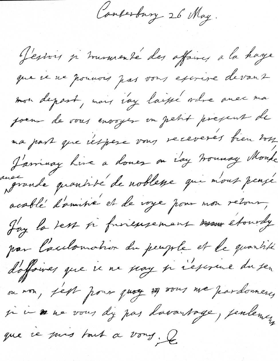 Lettera affettuosa di Carlo II a sua sorella, Enrichetta Anna, scritta in francese a Canterbury, il giorno dopo il suo arrivo a Dover, 26 maggio da Unbekannt