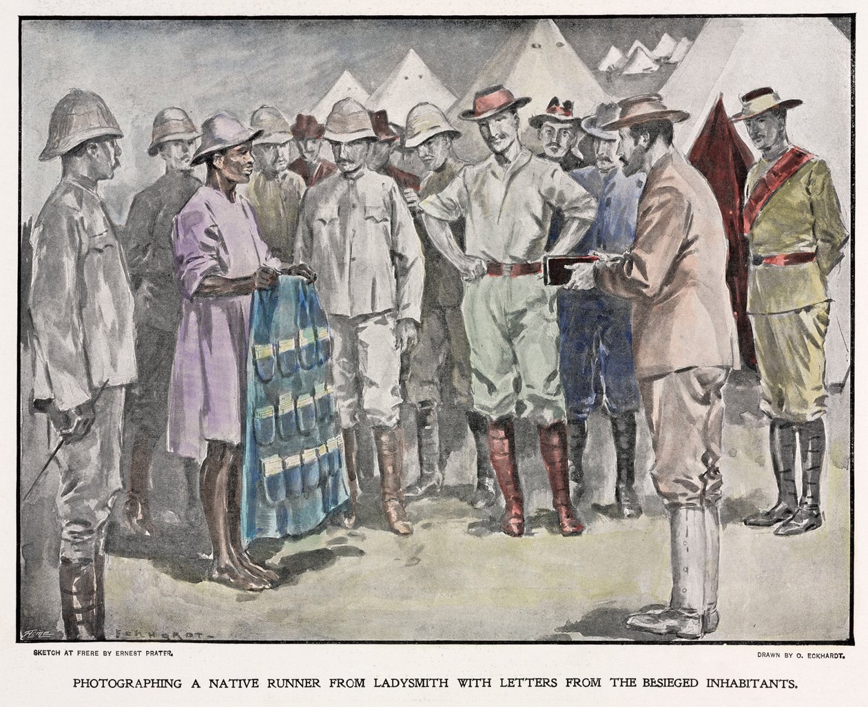 Africano che consegna lettere ai soldati britannici durante la guerra boera, c 1900 da Unbekannt