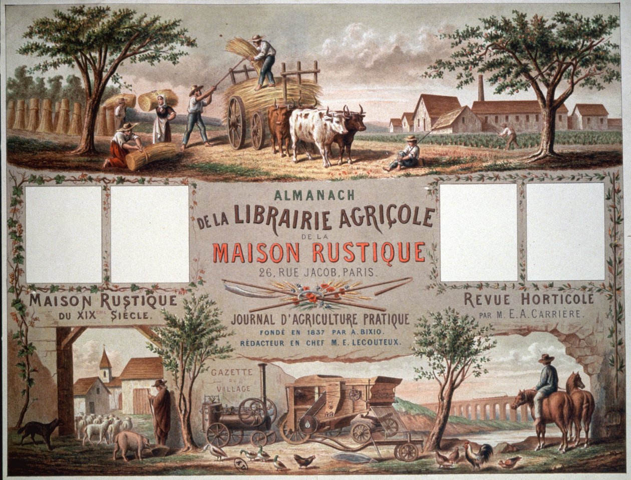 Almanacco che illustra metodi tradizionali e moderni di agricoltura. c.1870-80 (litografia a colori) da Unbekannter Künstler