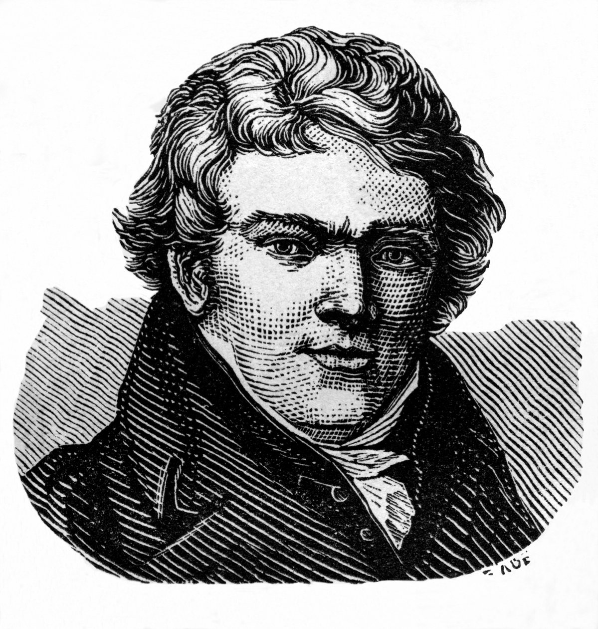 Aloys Senefelder (1771-1834), attore e drammaturgo tedesco, inventore della litografia. Illustrazione/incisione su legno da 