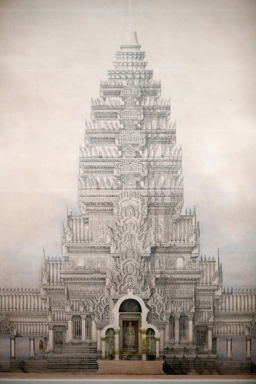 Museo delle Civiltà Asiatiche, Angkor, Esplorando la città sacra della Cambogia, Vista frontale dei primi tre recinti di Angkor Wat, Louis Delaporte, Cambogia da Unbekannt