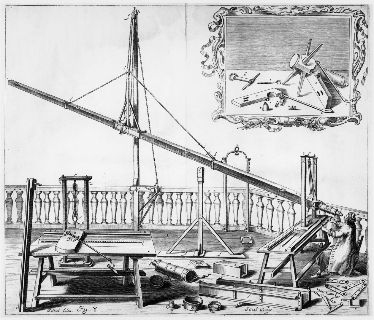 Astronomo che usa un telescopio di legno da Unbekannt