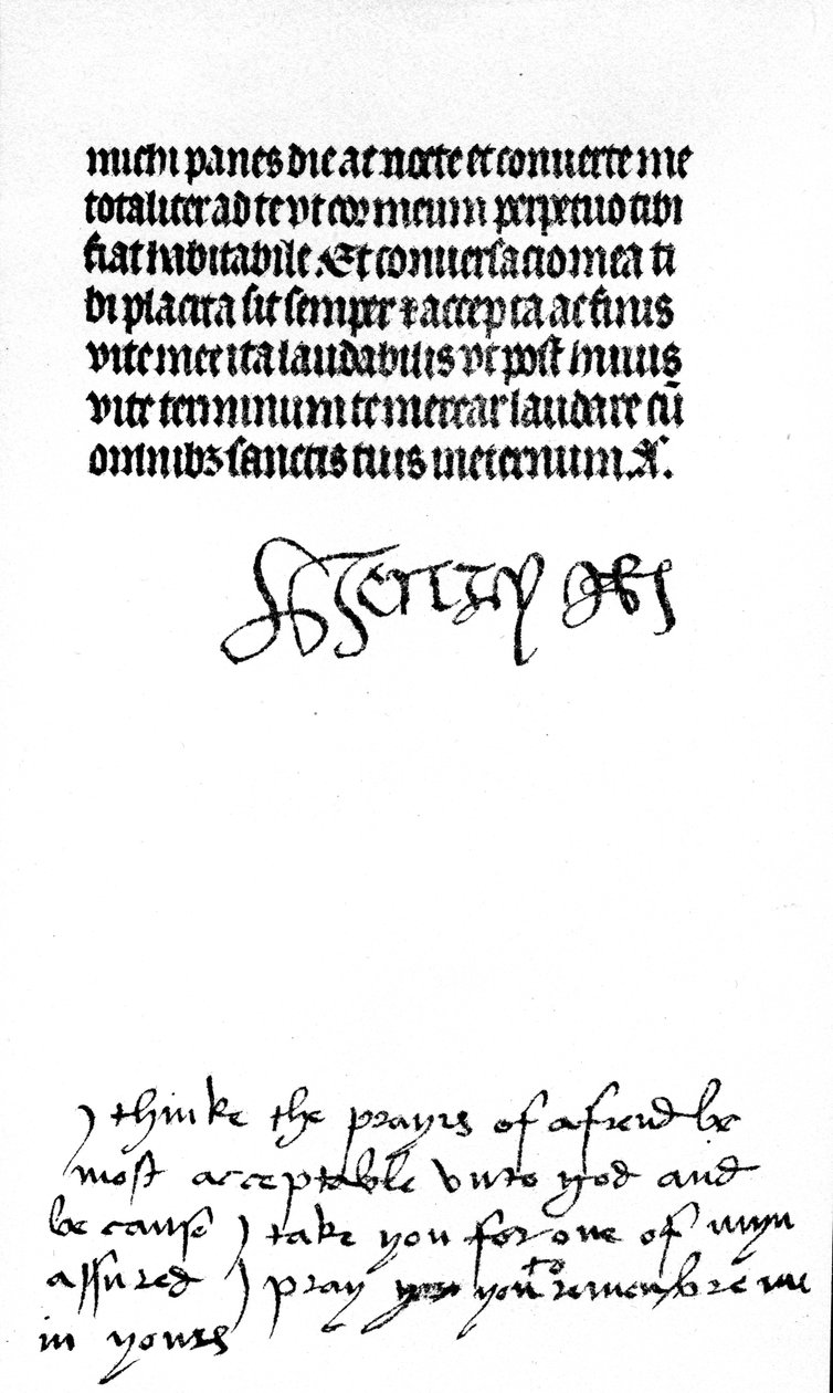 Firma autografa di Re Enrico VIII e iscrizione della sua moglie, la Regina Caterina d