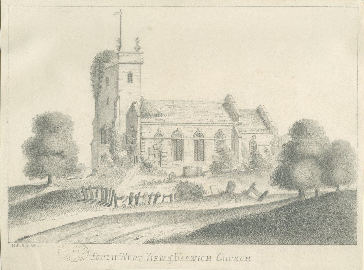 Chiesa di Baswich (disegno a matita, luglio 1831) da Unbekannt