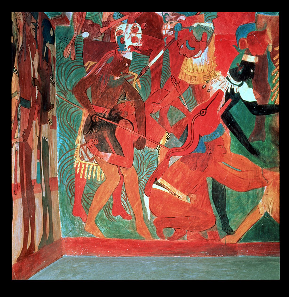 Scena di battaglia raffigurata nella stanza 2 del Tempio Dipinto a Bonampak, Maya, Periodo Tardo Classico, c.800 da Unbekannter Künstler