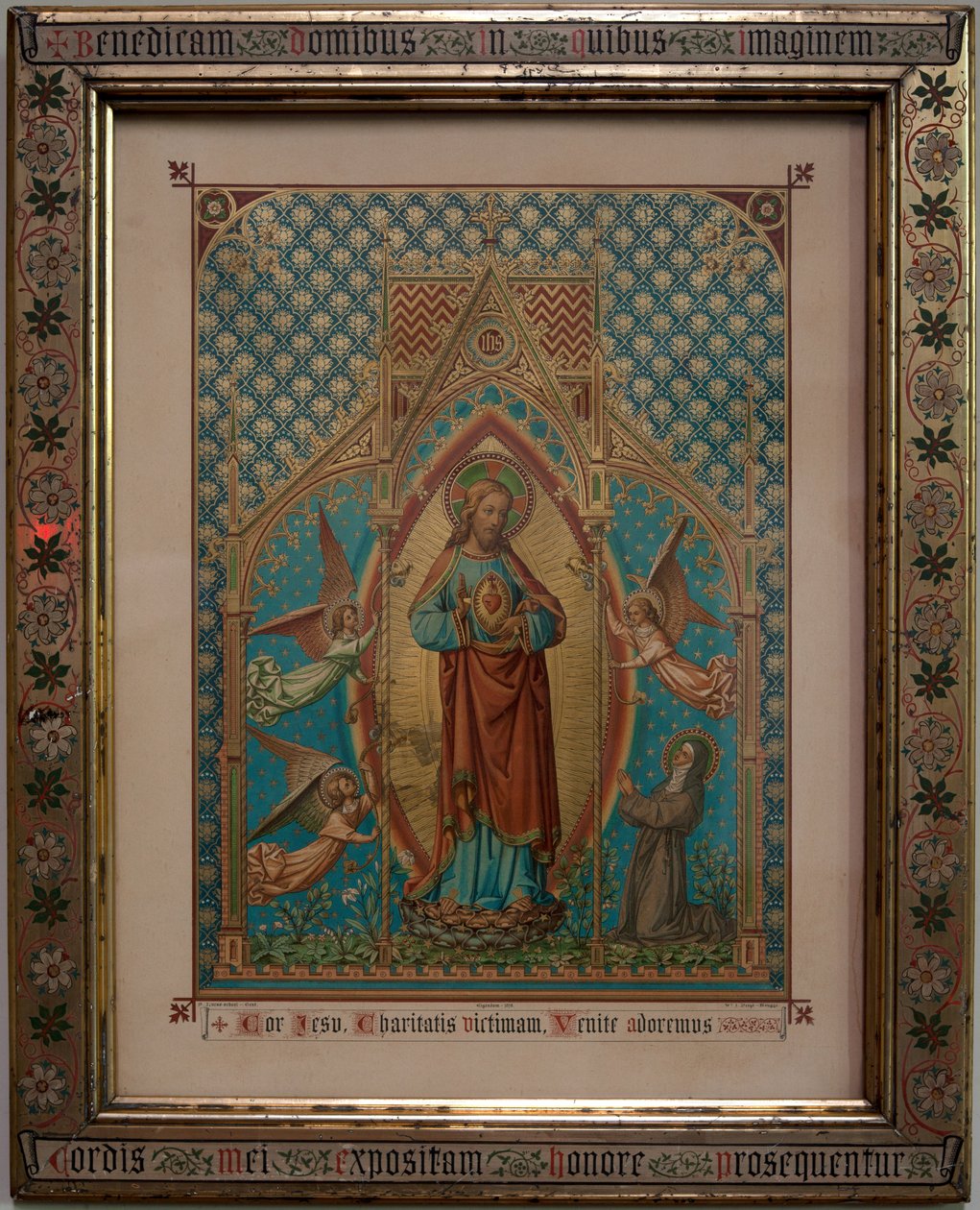 Bevere. Chiesa parrocchiale (Sint-Pietersbanden). Interno. Stampa devozionale colorata. Scuola di S. Luca Gent, Proprietà 1875, W Z Dreyt Brugge. Neogotico. da Unbekannt