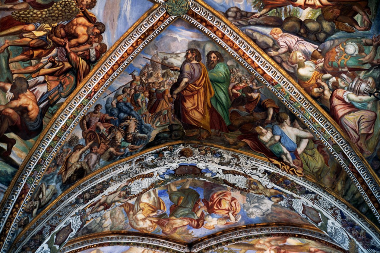 Scene bibliche, affreschi (XVIII secolo) dalla volta della Cattedrale di San Bartolomeo, Lipari, Isole Eolie (Lista del Patrimonio Mondiale UNESCO, 2000), Sicilia, Italia da Benjamin Baud