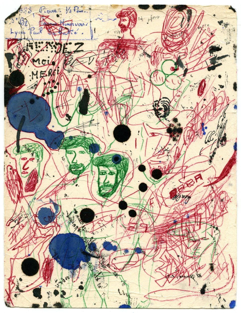 Carta assorbente coperta di macchie e scarabocchi, circa 1960 da Unbekannter Künstler