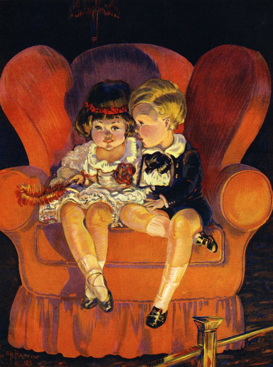 Ragazzo e ragazza seduti in poltrona, 1923 da Unbekannter Künstler