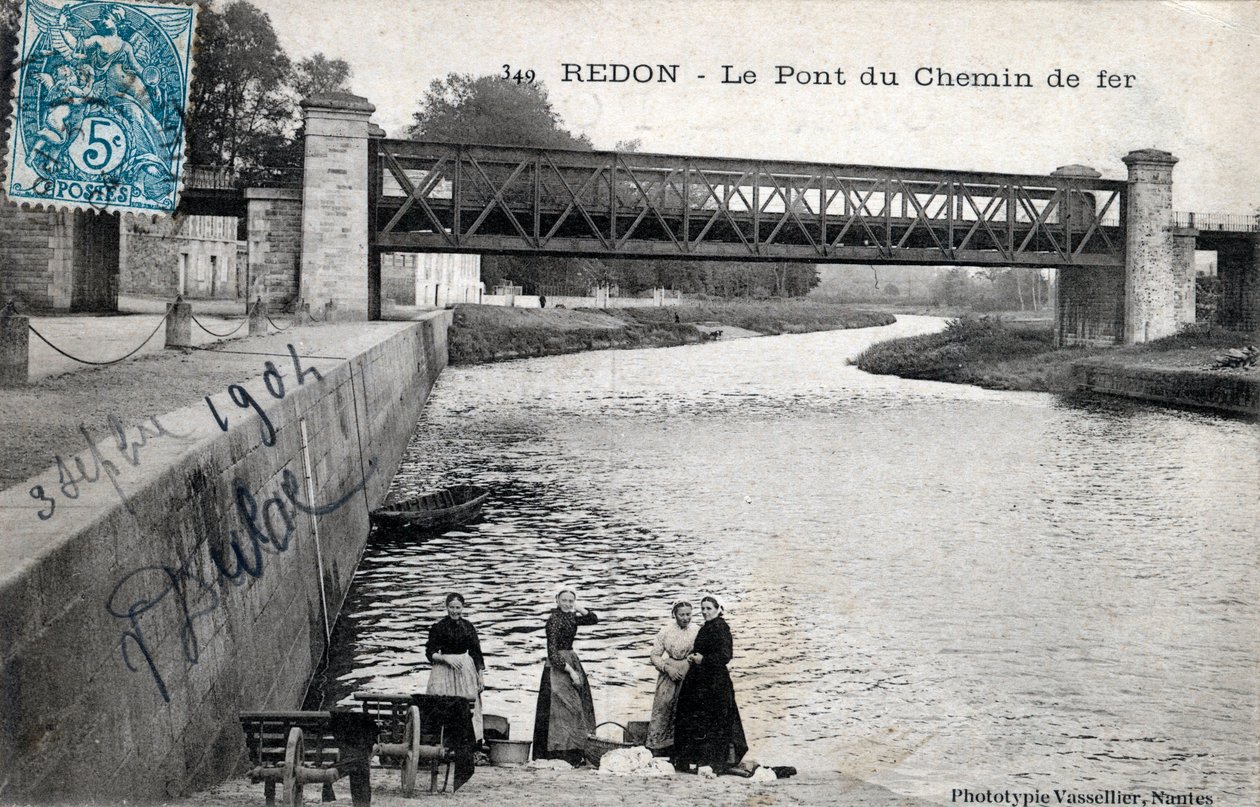 Bretagna, Ille et Vilaine (35), Redon: il ponte ferroviario - Cartolina datata 1904 da Unbekannt