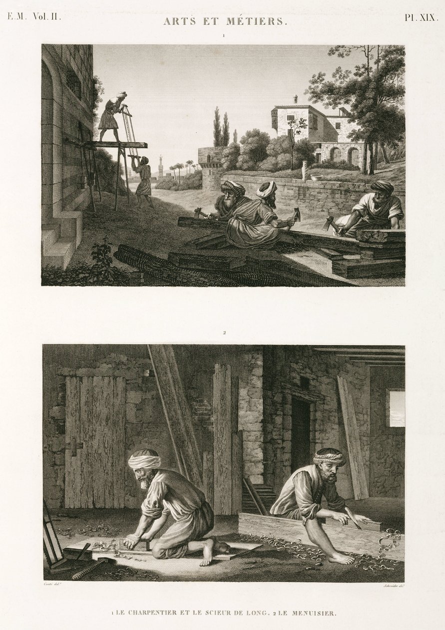 Costruzione e riparazione edile Falegnami e carpentieri, Egitto, c. 1798 da Unbekannt