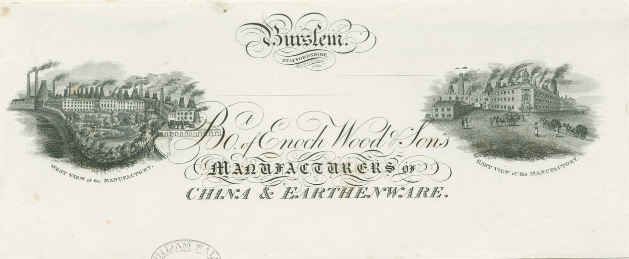 Burslem - Intestazione della fattura di Enoch Wood & Sons: incisione, nd [?19th cent] da Unbekannt