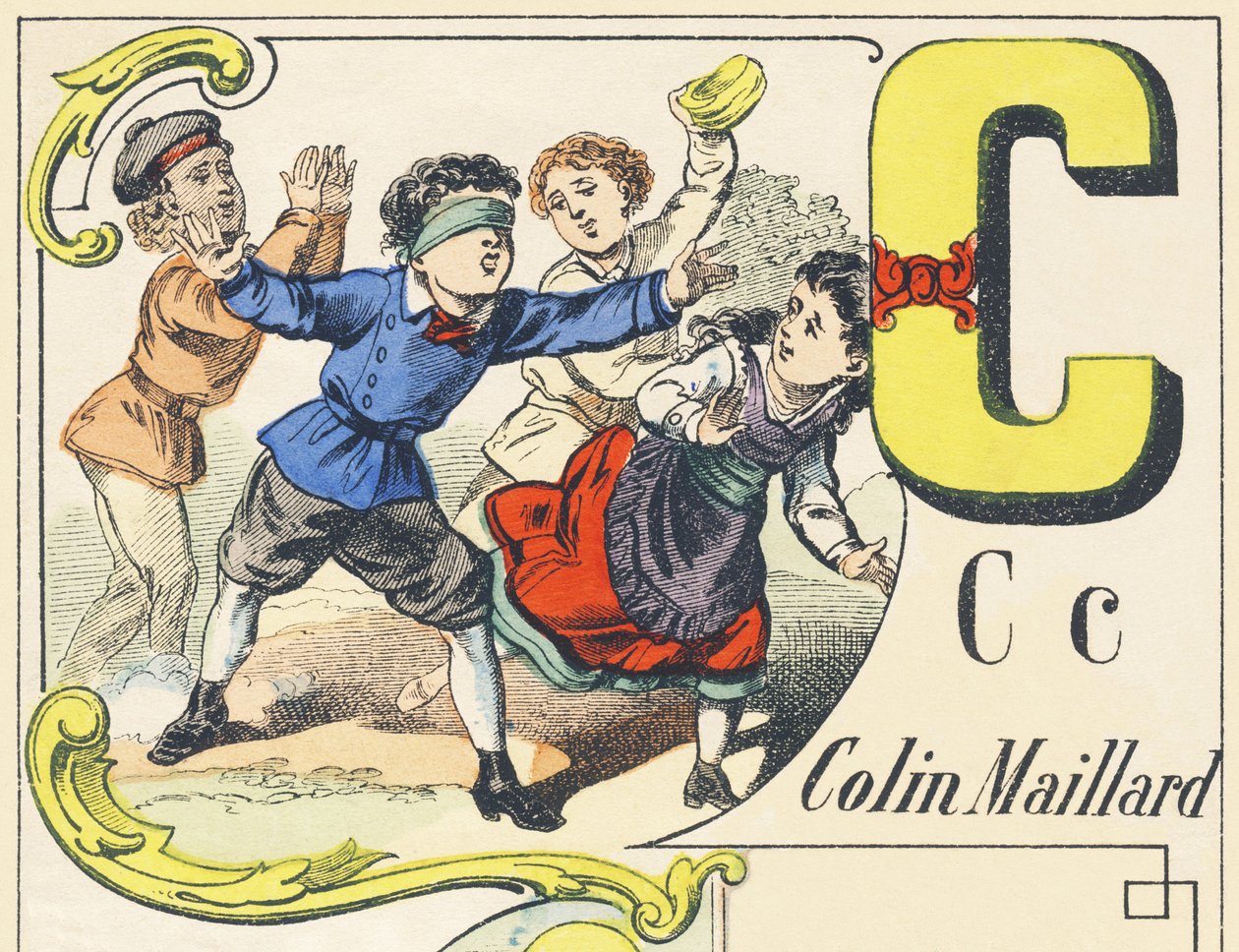 C : colin-maillard - Alfabeto dei Giochi, c.1890 (illustrazione) da Unbekannt