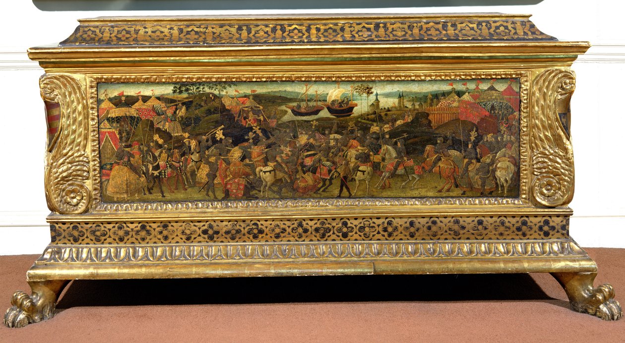 Cassone, con pannello laterale dipinto raffigurante la Battaglia di Farsalo dalla 