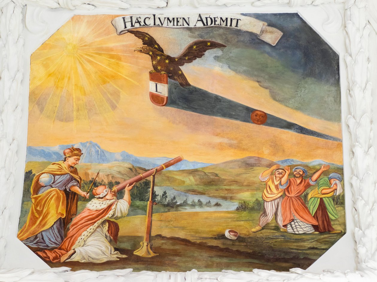 Affresco sul soffitto nella navata della Chiesa di Santa Caterina, rappresentazioni allegoriche delle vittorie dell