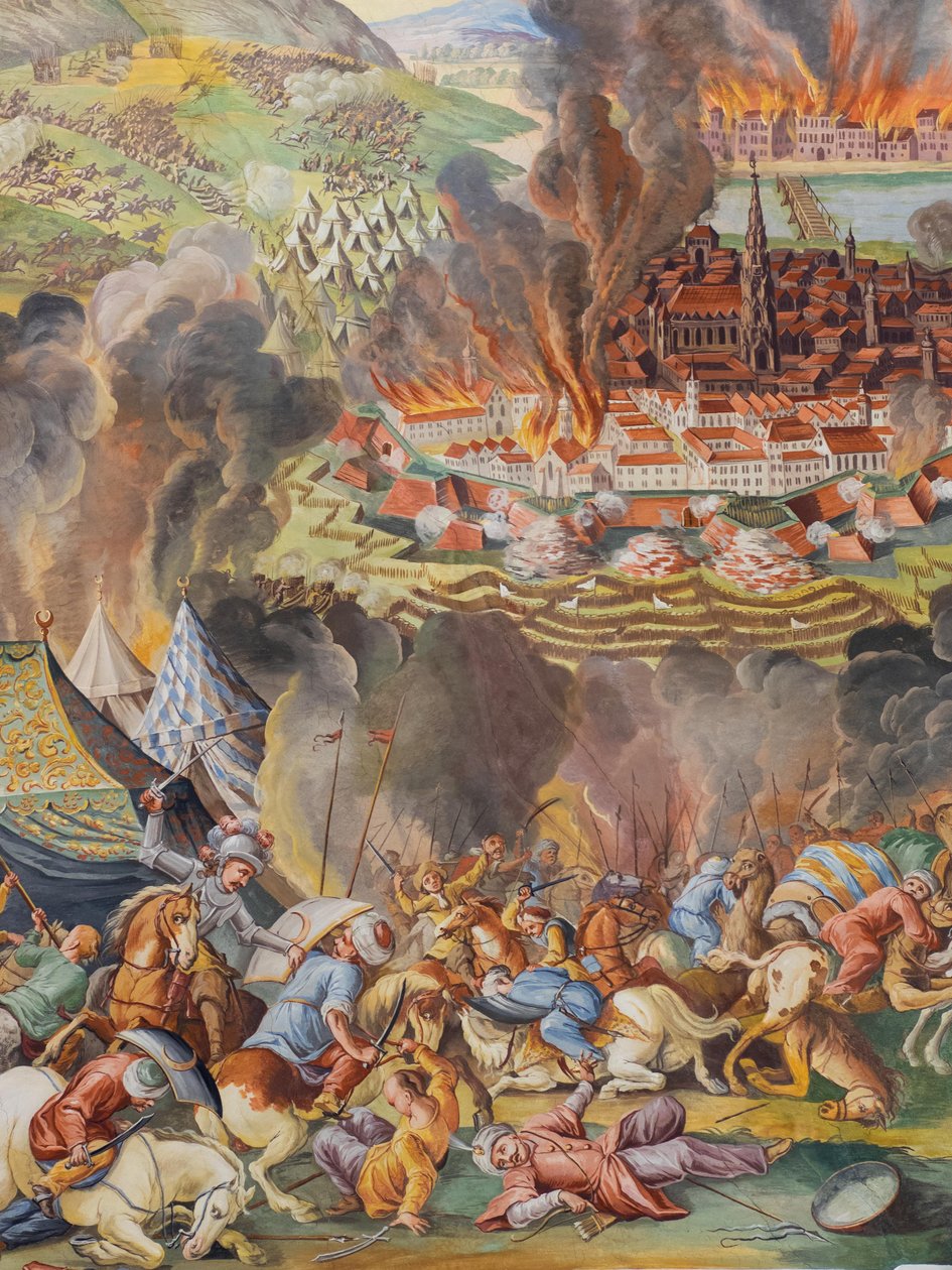 Affresco sul soffitto nella navata laterale della Chiesa di Santa Caterina, Disarmo di Vienna nel 1683, Mausoleo degli Asburgo, Graz, Stiria, Austria, Europa da Unbekannter Künstler