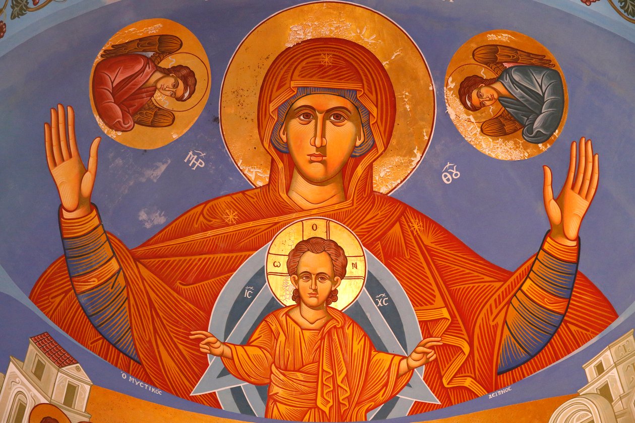 Affresco del soffitto del presbiterio nella chiesa ortodossa di Pedoulas. Vergine e Bambino da Unbekannt