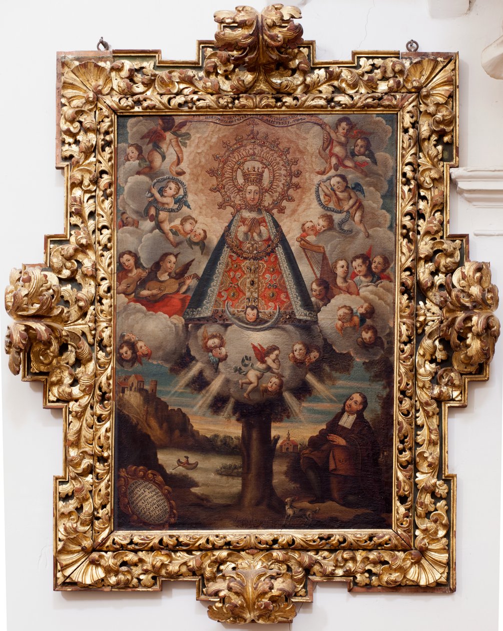 Chiesa collegiata. Interno. Dipinto. (Nuestra Señora de la Esperanza). Testo in un medaglione: “RETRA TOD LA MIL CROSA Imajen DNUESTRA S DL Esperanza A Parecida A Fernando de ZILLLa Faña iezi rodela Villa Riue mde el Tajo ter mi?to esta villa”. Firmato ? e da Unbekannt