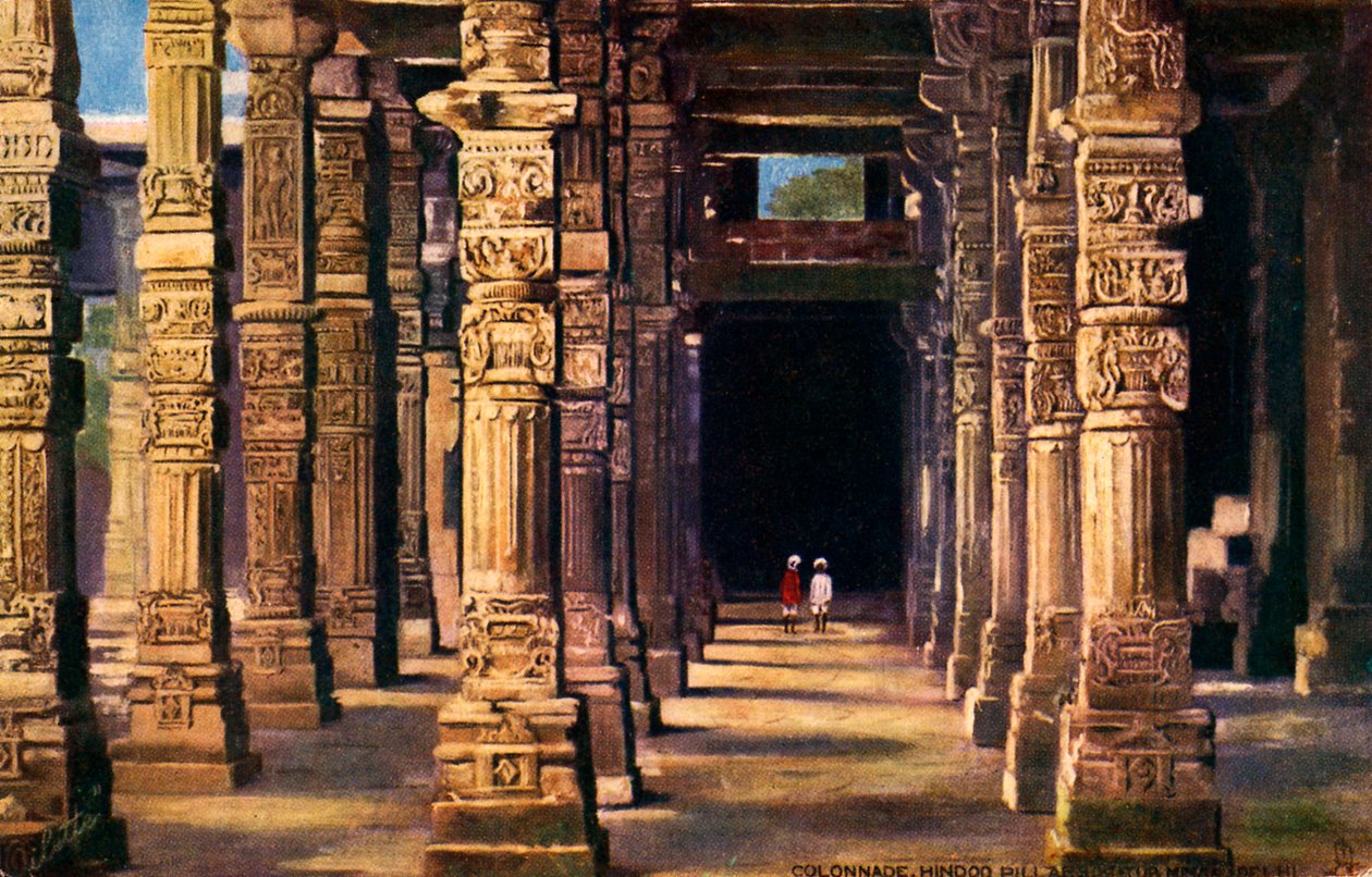 Colonnato con sculture indù, Qutb Minar, inizio XX secolo da Unbekannter Künstler