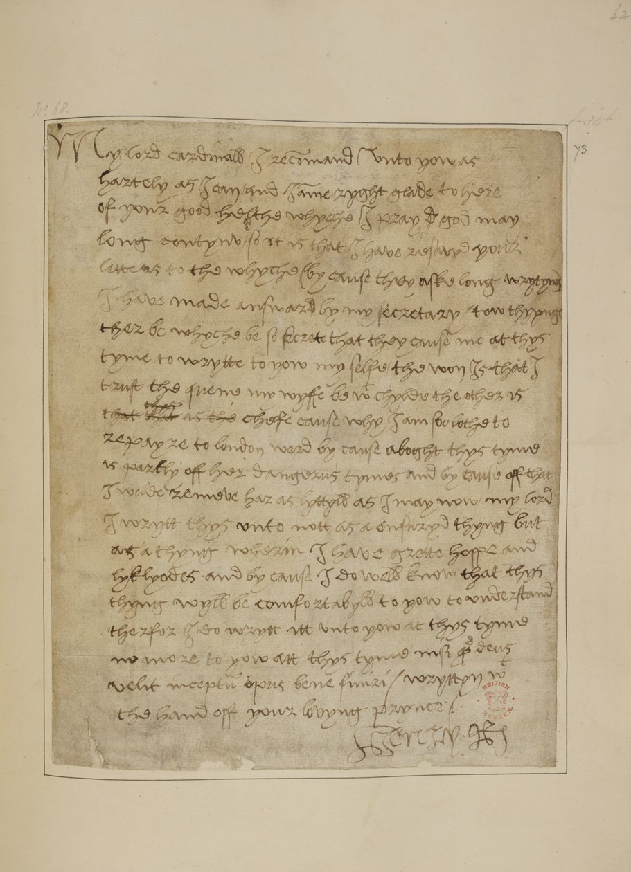 Lettera di Enrico VIII a Thomas Wolsey, giugno 1518 da Unbekannter Künstler