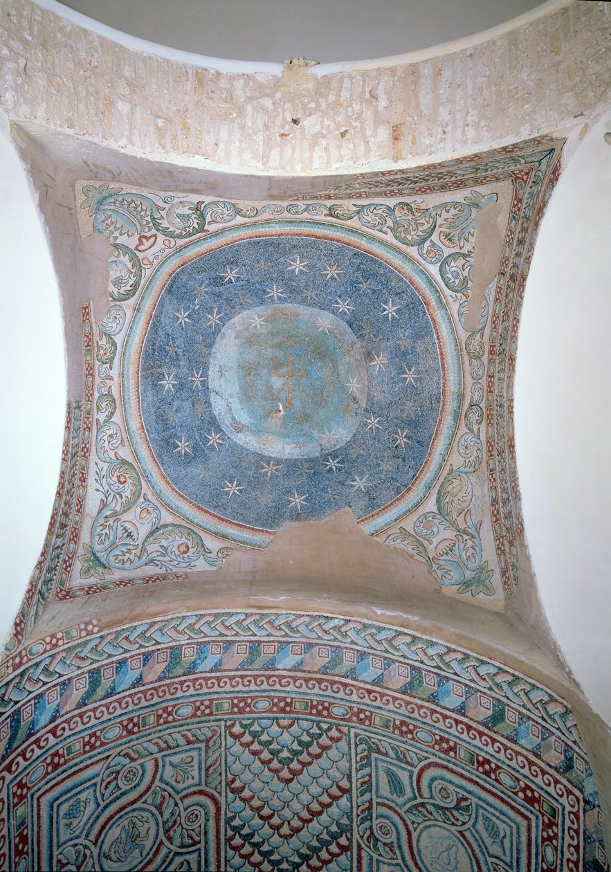Croce contro il cielo notturno, decorazione della cupola, V secolo (mosaico) da Unbekannt