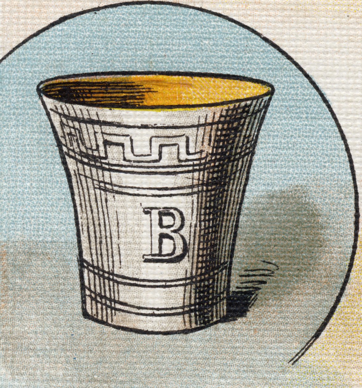 Tazza. Incisione in "Alphabet de ma petite fille". Bernardin-Bechet e Fils, librai-editori, Parigi, circa 1895. Album infrangibile su tela. Bibliotheque des Bebes. 12 pagine. Album contenente un metodo di lettura e un abecedario illustrativo da Unbekannt