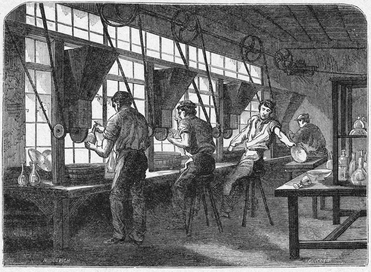 Taglio del cristallo, c.1880 (incisione) da Unbekannter Künstler