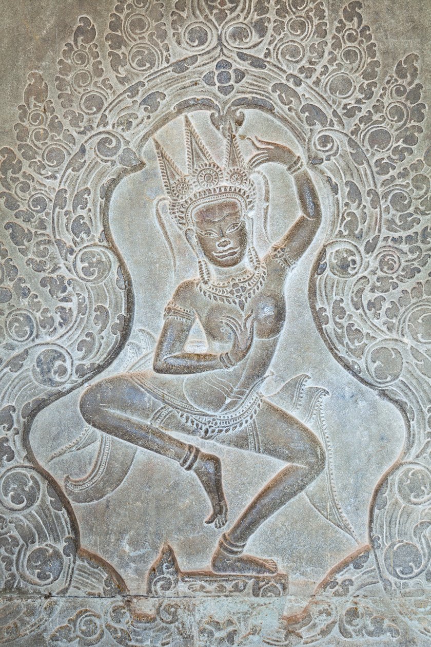 Rilievo di Apsara danzante sul muro occidentale esterno, Angkor Wat, Cambogia da Unbekannter Künstler