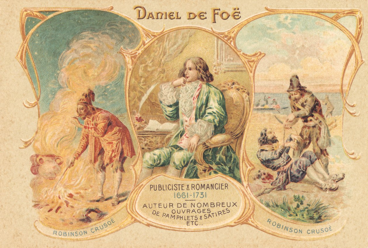 Daniel Defoe alla sua scrivania e la sua opera famosa da Unbekannter Künstler