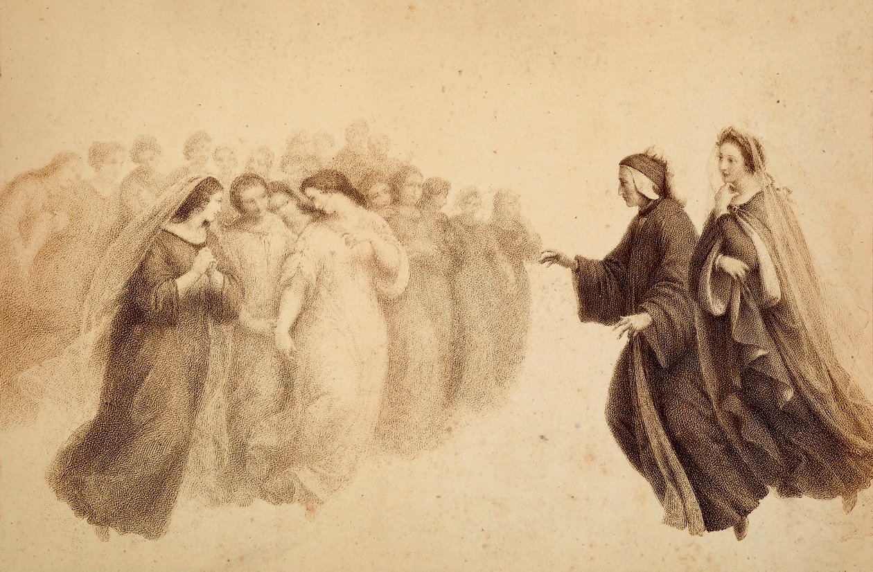 Dante insieme a Beatrice e agli spiriti beati. Illustrazione del Canto XXXIII del Paradiso della Divina Commedia di Dante Alighieri. Opera di Francesco Scaramuzza dedicata al Comune di Firenze. da Unbekannter Künstler