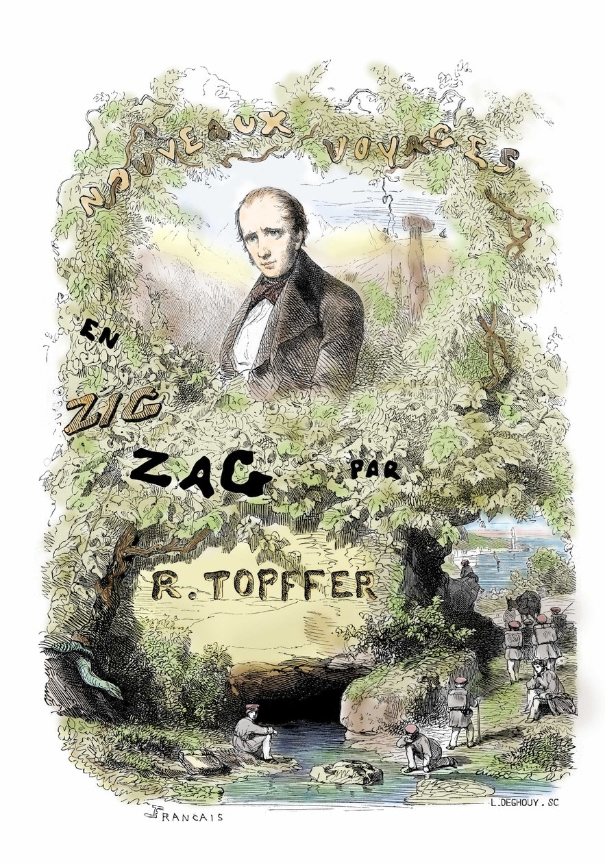 Esordi del fumetto: frontespizio di "Nouveaux voyages en zig-zag" di Rodolphe Topffer da Unbekannter Künstler