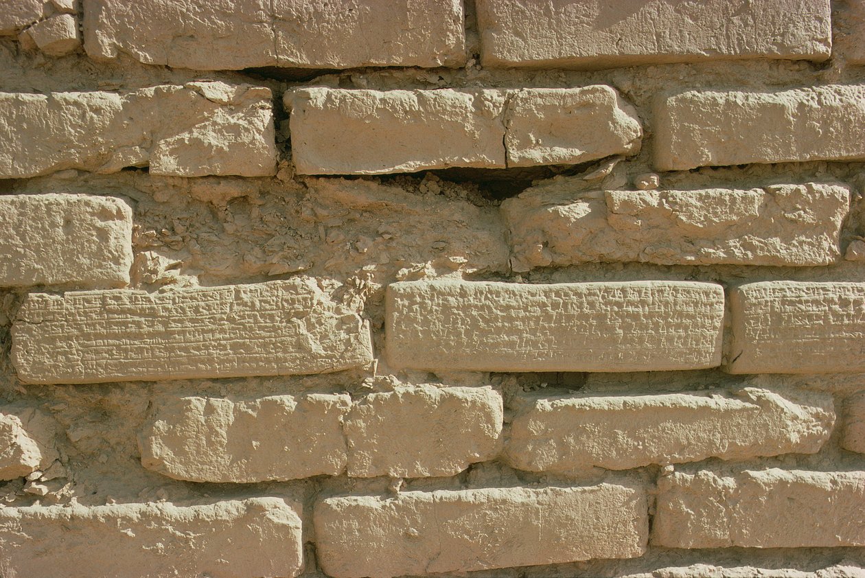 Dettaglio di mattoni con iscrizioni cuneiformi dallo Ziggurat, costruito dal re elamita Untash-Gal (c.1265-46 a.C.) da Unbekannt