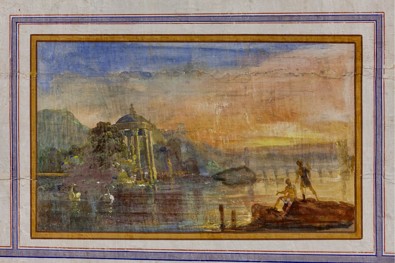 (dettaglio) della decorazione raffigurante un paesaggio, Sala Rossa, Appartamento Reale, Palazzo dei Normanni, Palermo, Sicilia, Italia da Unbekannter Künstler