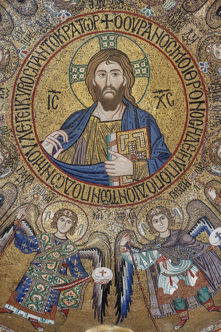 Cupola del transetto: mosaico "Cristo Pantocratore benedicente tra angeli e arcangeli", XII secolo, Cappella Palatina, Palazzo dei Normanni, Palermo, Sicilia, Italia da Unbekannter Künstler