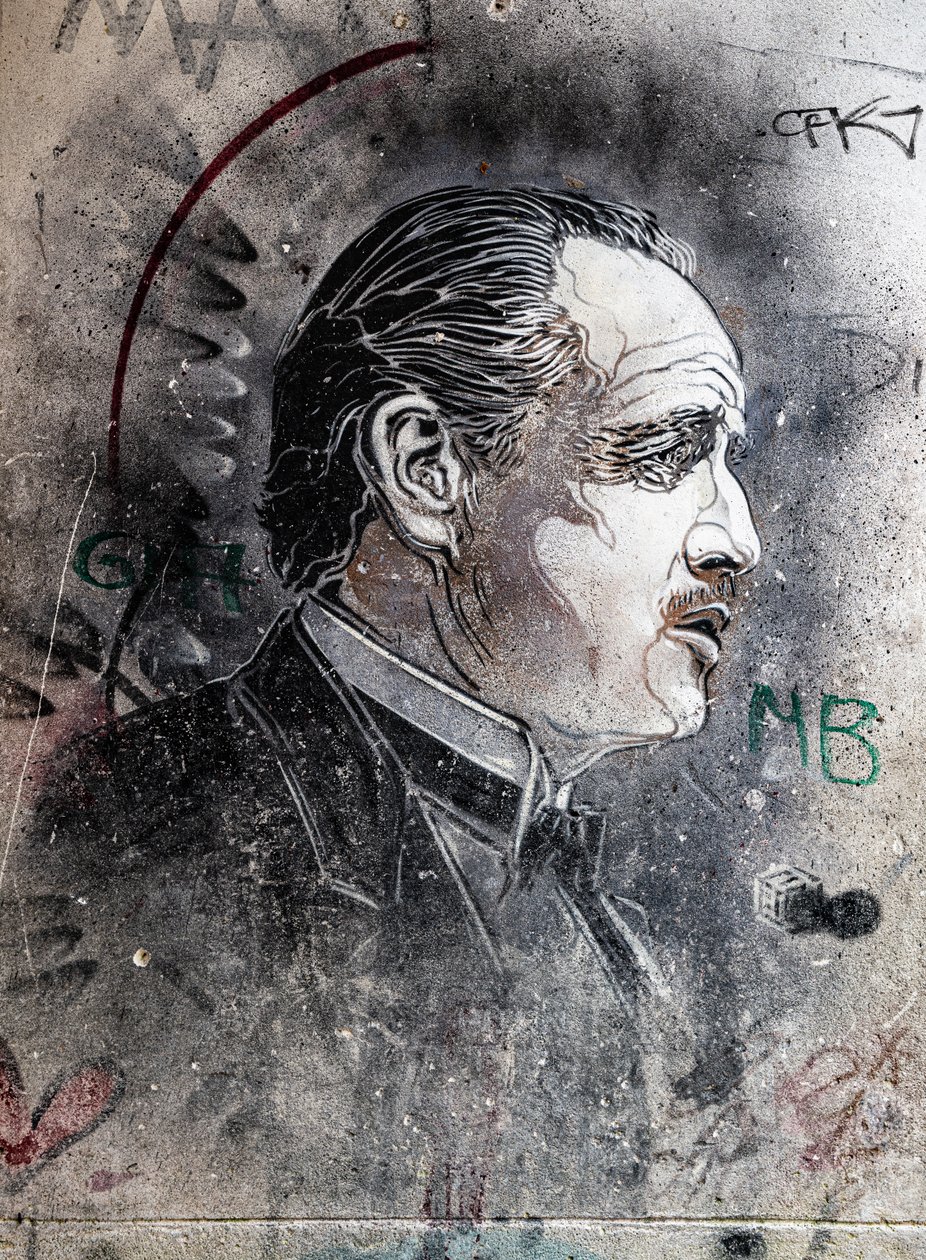 Don Corleone interpretato da Marlon Brando di C215, Mercato Vucciria da Benjamin Baud