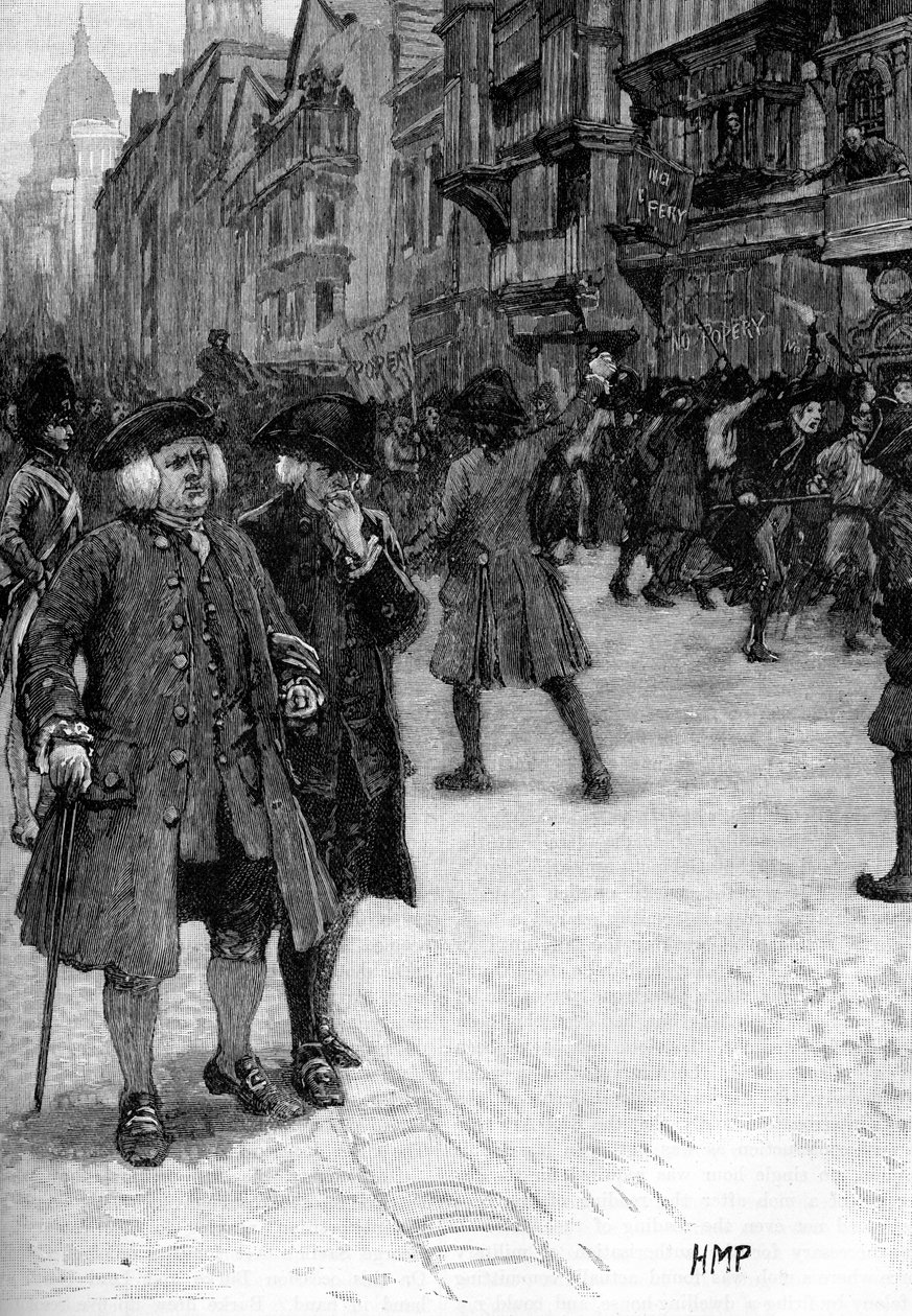 Il dottor Samuel Johnson osserva le rivolte di Gordon da Unbekannter Künstler