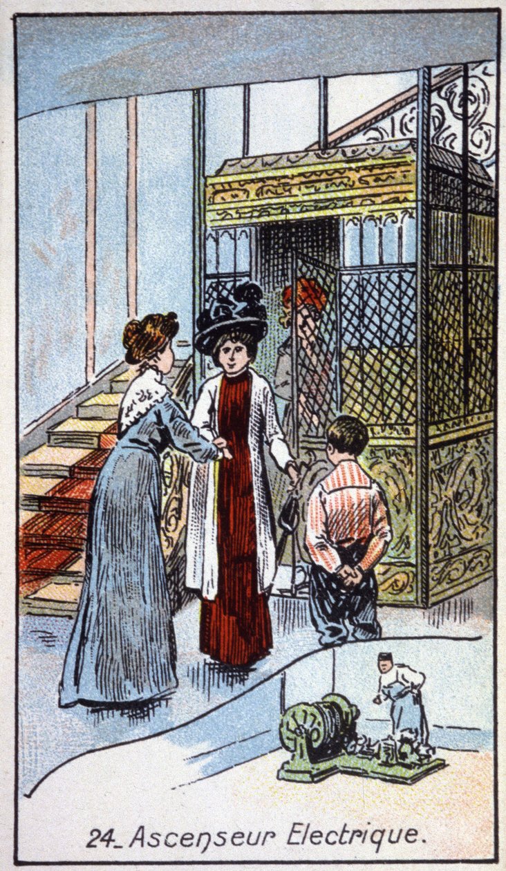 Ascensore elettrico, c. 1910 (illustrazione) da Unbekannter Künstler