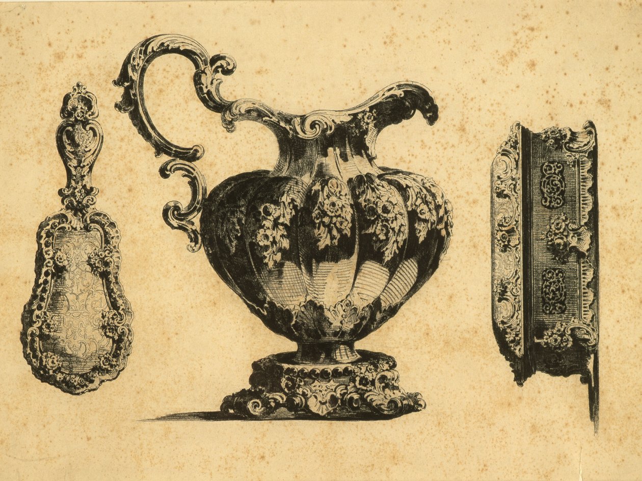 Incisione che raffigura tre accessori di bellezza del Principe Pavel (Paul) Grigoryevich Demidoff (1738-1821) da Unbekannt