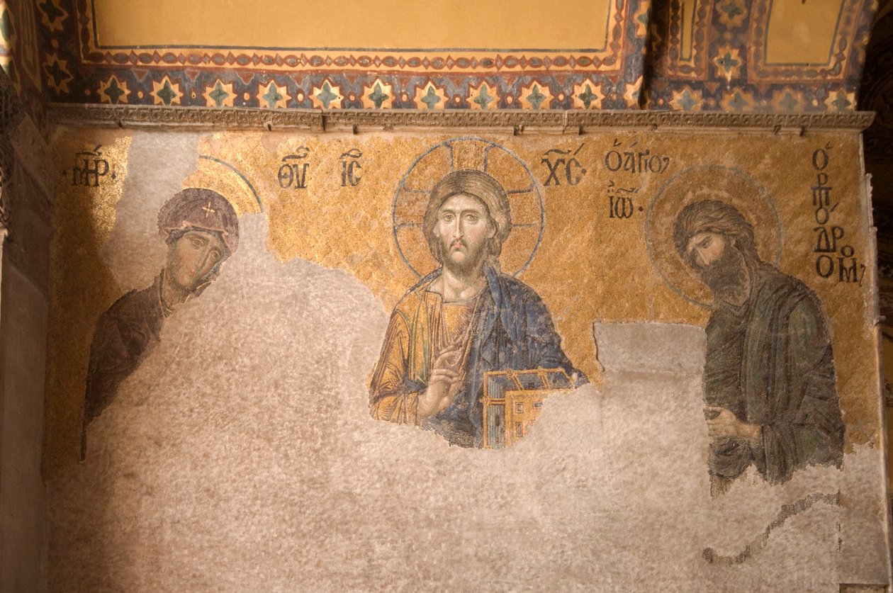 Europa-Asia, Turchia, Istanbul, Museo di Aya Sofya (537 d.C., ex moschea e chiesa), pannello a mosaico con Cristo, Maria e Giovanni Battista da Unbekannt