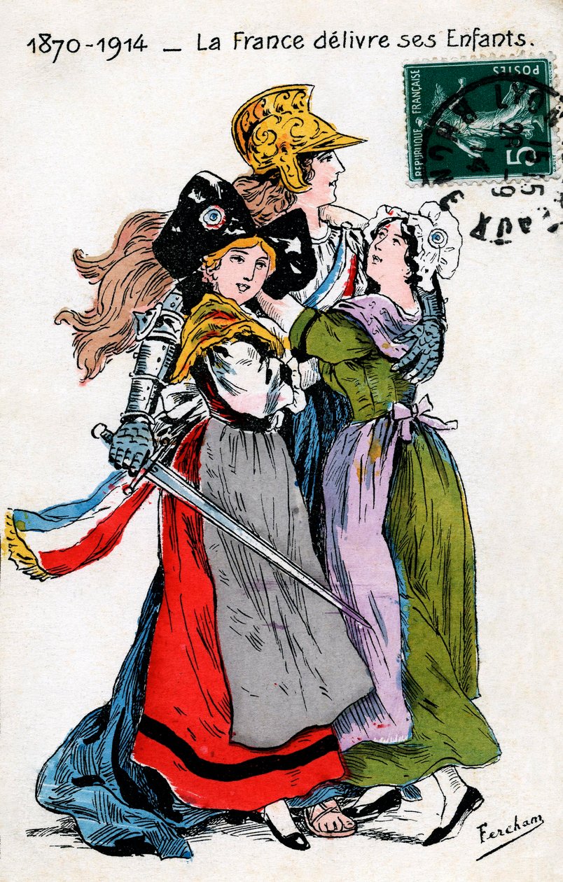 La Francia che consegna i suoi figli (Alsazia e Mosella, Lorena), cartolina di Fercham da Unbekannt