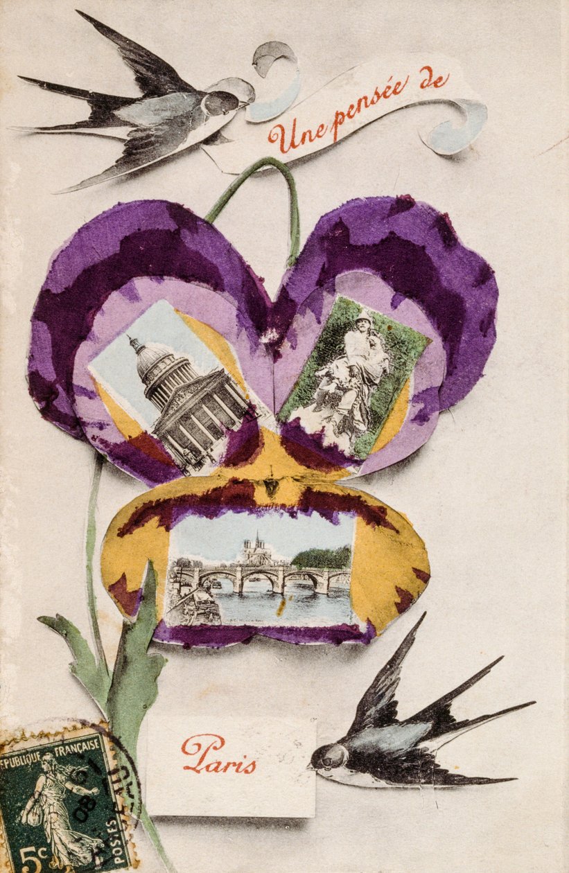 Cartolina di auguri francese con elementi floreali da Unbekannter Künstler