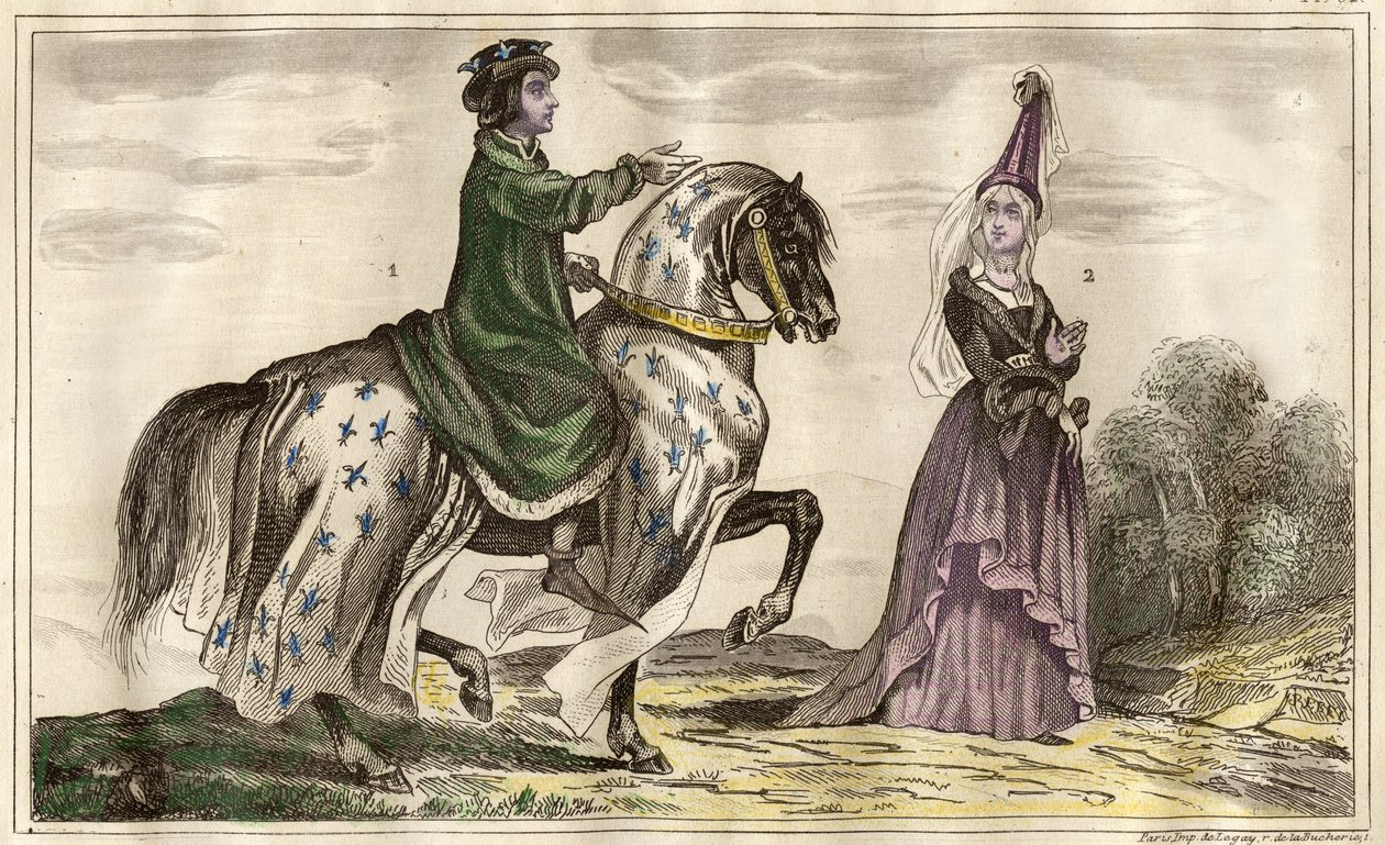 Re francese Carlo IV (1322) e Jeanne de Flandre (1295-1374) contessa di Montfort (1340), incisione di Rebel da Unbekannt