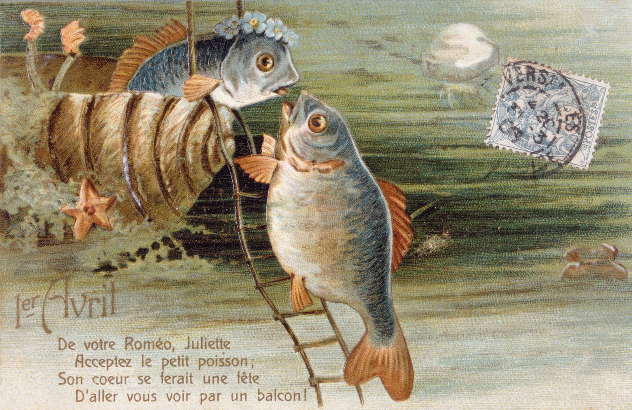 Cartolina francese con immagine di due pesci da Unbekannter Künstler