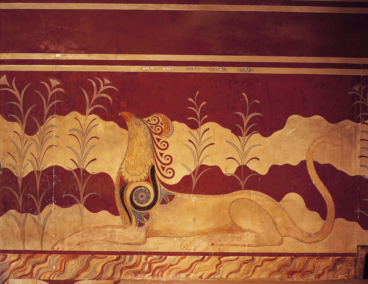 Affresco su una parete, Sala del Trono, Palazzo di Minosse, Cnosso, Creta, Grecia da Benjamin Baud