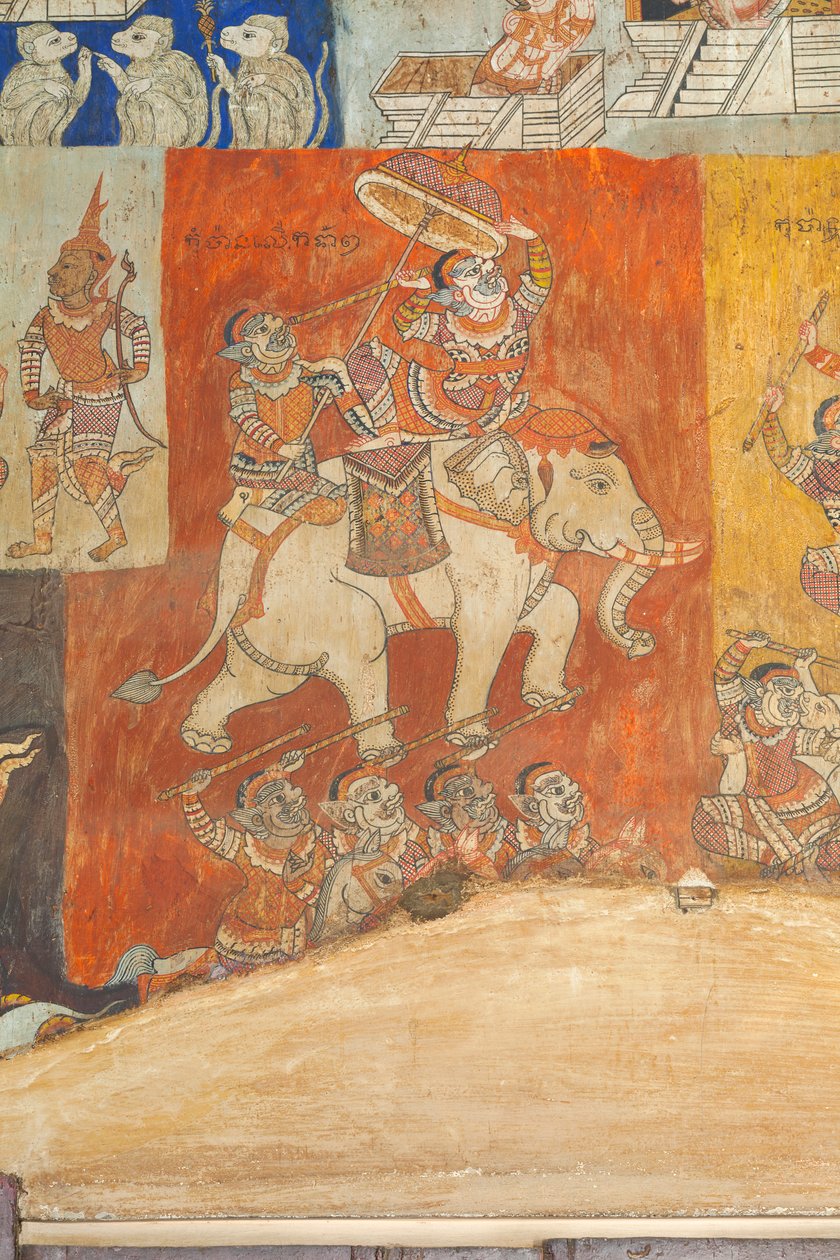 Affreschi che adornano le pareti di Wat Bo raffiguranti scene dal Reamker, Siem Reap, Cambogia da Unbekannter Künstler