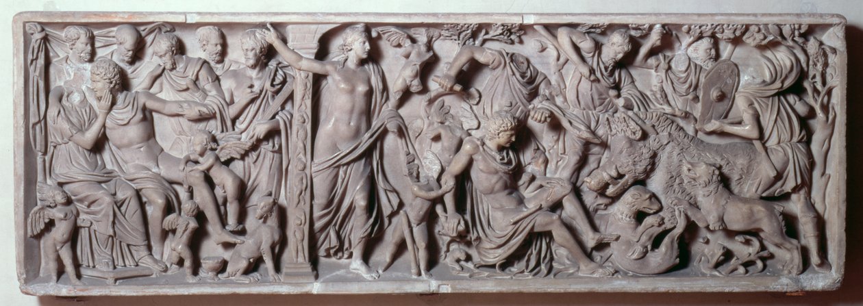 Fronte di un sarcofago che raffigura la morte di Adone, romano, II secolo (marmo) da Unbekannt