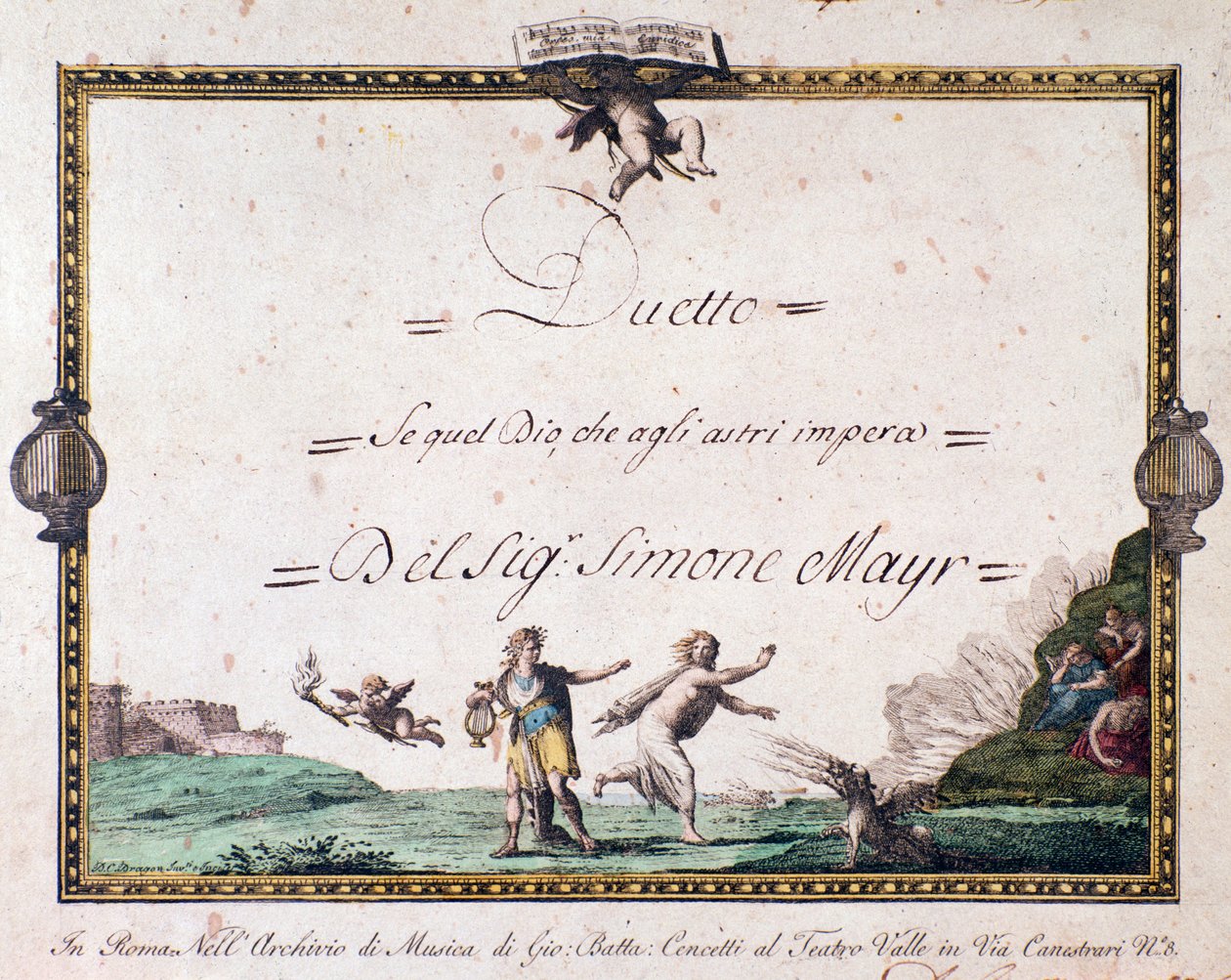 Frontespizio del duetto Se quel dio che agli astri impera di Giovanni Simone Mayr da Unbekannter Künstler