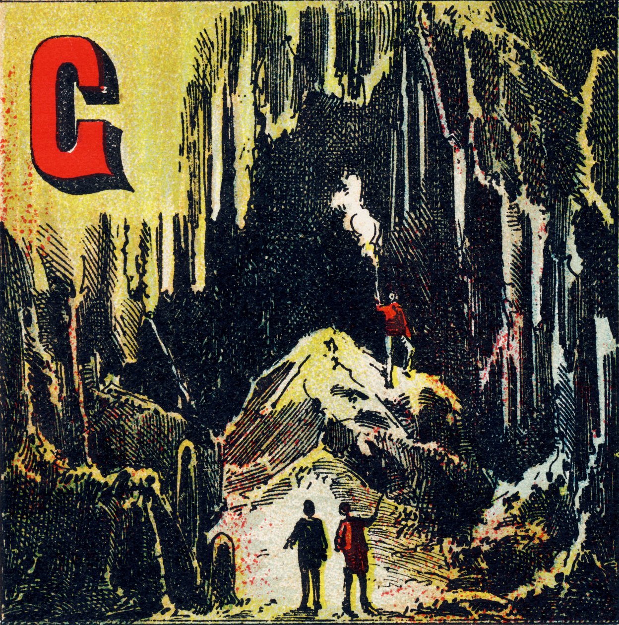 G : Grotta. Specie di caverna naturale - Incisione tratta da Alfabeto geografico. Guerin-Muller et Cie, editori, Parigi da Unbekannt