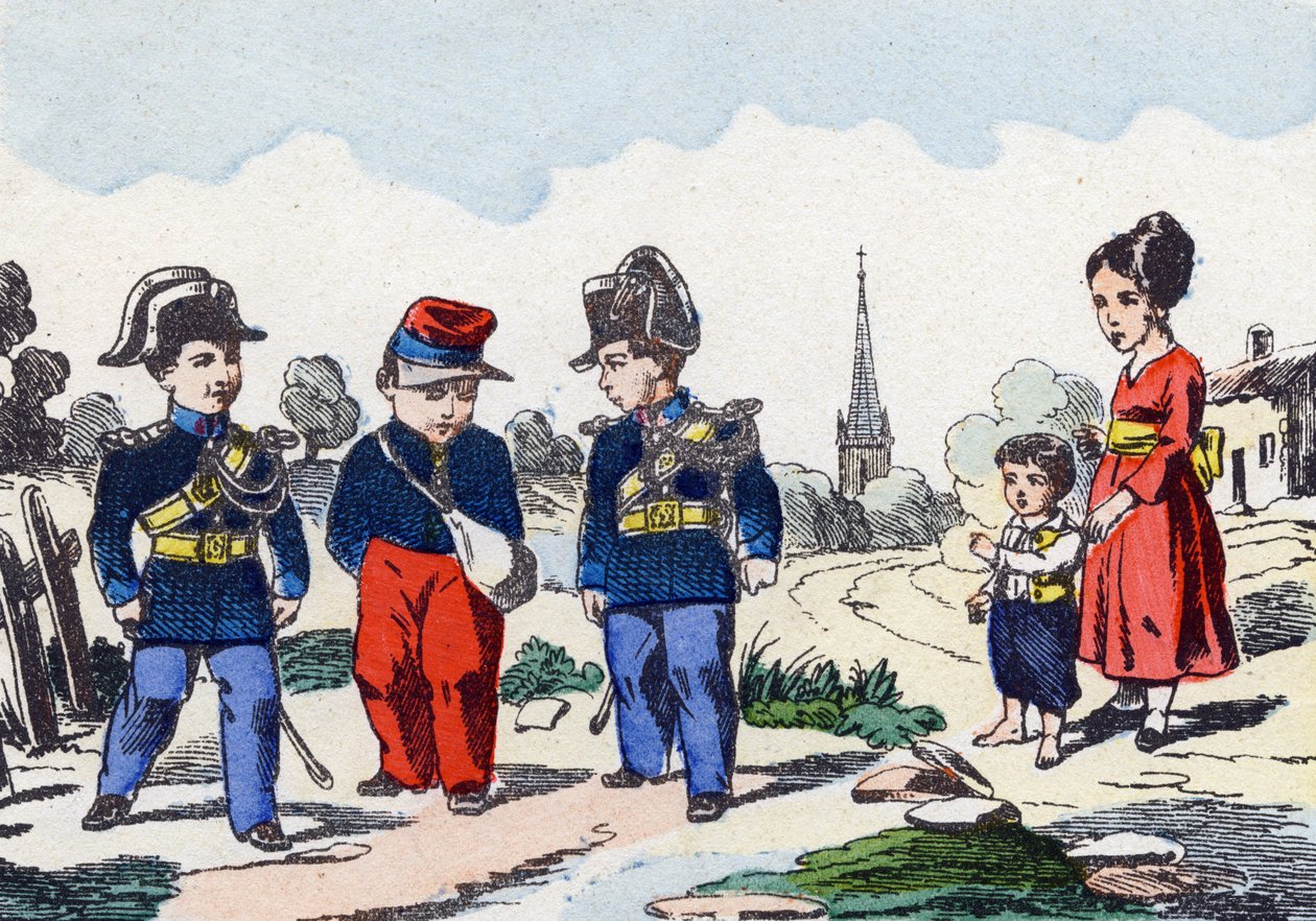 Gendarmi. Incisione in "Alphabet militaire enfantin". Immagini di Pont-a-Mousson, circa 1890. 20 pagine. da Unbekannt